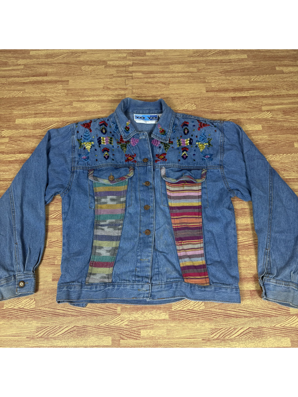 Yo Yo Southwestern Embroidered Denim Jacket Womens Small Tapestry Boho